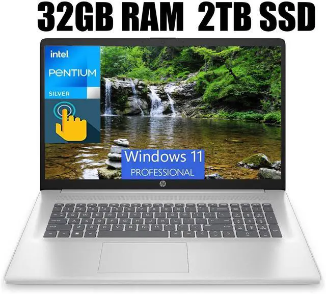 Main image of HP 17 Laptop, 17.3" HD+ Touchscreen, Intel Pentium Silver N5030 4 cores Processor, Intel UHD Graphics, 802.11AC WiFi, Bluetooth 5.0, 32GB DDR4  2TB PCIe SSD, Windows 11 Pro