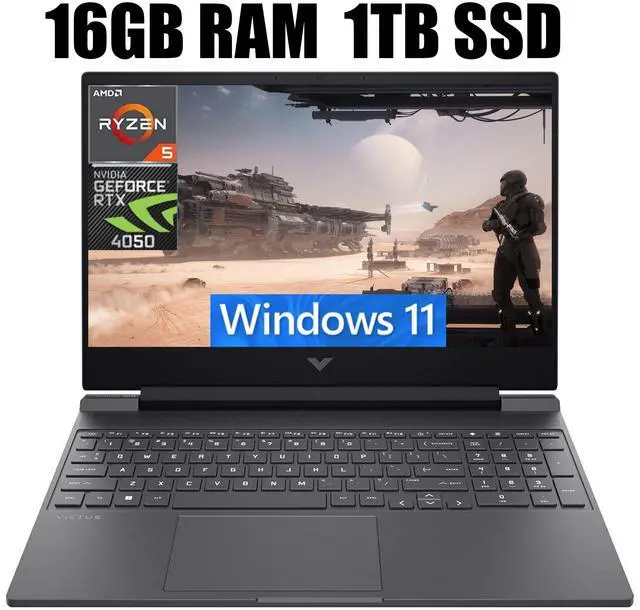 Main image of HP Victus 15 Gaming Laptop, 15.6" FHD 144Hz Display, AMD Ryzen 5 8645HS 6-core Processor, NVIDIA GeForce RTX 4050 6 GB GDDR6, Backlit Keyboard, Wi-Fi 6, 16GB DDR5  1TB PCIe SSD, Windows 11