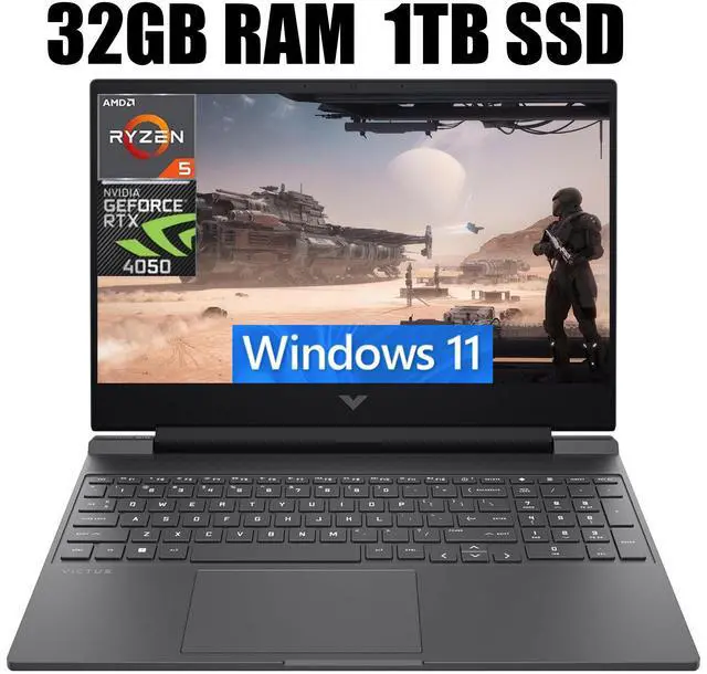 Main image of HP Victus 15 Gaming Laptop, 15.6" FHD 144Hz Display, AMD Ryzen 5 8645HS 6-core Processor, NVIDIA GeForce RTX 4050 6 GB GDDR6, Backlit Keyboard, Wi-Fi 6, 32GB DDR5  1TB PCIe SSD, Windows 11