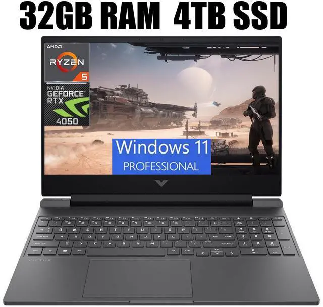 Main image of HP Victus 15 Gaming Laptop, 15.6" FHD 144Hz Display, AMD Ryzen 5 8645HS 6-core Processor, NVIDIA GeForce RTX 4050 6 GB GDDR6, Backlit Keyboard, Wi-Fi 6, 32GB DDR5  4TB  PCIe SSD, Windows 11 Pro