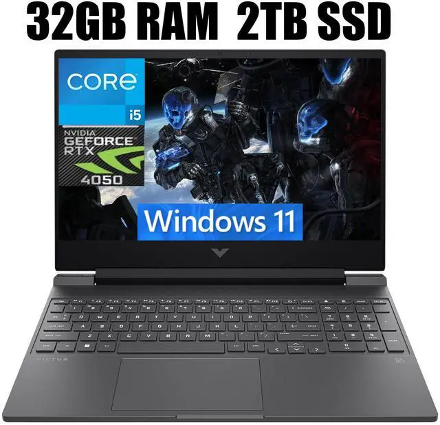 Main image of HP Victus 15 Gaming Laptop, 15.6" FHD 144Hz Display, Intel Core i5-13420H 8-core Processor, NVIDIA GeForce RTX 4050 6GB Graphic, Wi-Fi 6 Backlit Keyboard, 32GB DDR4  2TB PCIe SSD, Windows 11