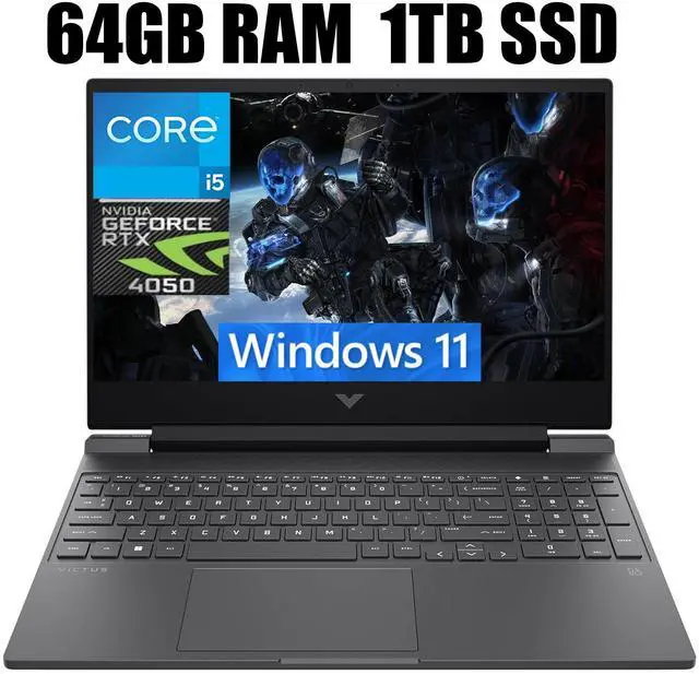 Main image of HP Victus 15 Gaming Laptop, 15.6" FHD 144Hz Display, Intel Core i5-13420H 8-core Processor, NVIDIA GeForce RTX 4050 6GB Graphic, Wi-Fi 6 Backlit Keyboard, 64GB DDR4  1TB PCIe SSD, Windows 11