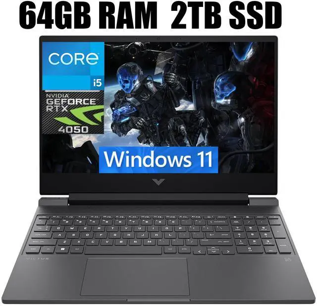 Main image of HP Victus 15 Gaming Laptop, 15.6" FHD 144Hz Display, Intel Core i5-13420H 8-core Processor, NVIDIA GeForce RTX 4050 6GB Graphic, Wi-Fi 6 Backlit Keyboard, 64GB DDR4  2TB PCIe SSD, Windows 11