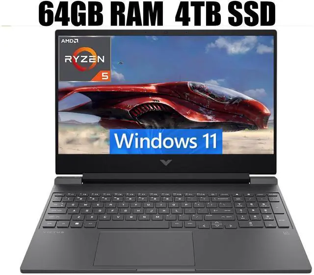 Main image of HP Victus 15 Gaming Laptop, 15.6" FHD 144Hz Display, AMD Ryzen 5 7535HS 6 Cores Processor, AMD Radeon RX 6550M Graphics, Wi-Fi 6 Backlit Keyboard, 64GB DDR5  4TB PCIe SSD, Windows 11