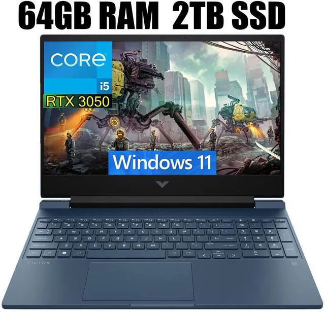 Main image of HP Victus 15 Gaming Laptop, 15.6" FHD 144Hz Display, Intel Core i5-12450H Octa-core Processor, NVIDIA GeForce RTX 3050 4GB GDDR6, Backlit Keyboard, Wi-Fi 6, 64GB DDR4  2TB PCIe SSD, Windows 11