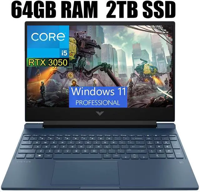 Main image of HP Victus 15 Gaming Laptop, 15.6" FHD 144Hz Display, Intel Core i5-12450H Octa-core Processor, NVIDIA GeForce RTX 3050 4GB GDDR6, Backlit Keyboard, Wi-Fi 6, 64GB DDR4  2TB PCIe SSD, Windows 11 Pro
