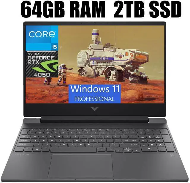 Main image of HP Victus 15 Gaming Laptop, 15.6" FHD 144Hz Display, Intel Core i5-13500H 12-Cores Processor, NVIDIA GeForce RTX 4050 6GB GDDR6, Backlit KYB, WiFi 6, 64GB DDR4  2TB PCIe SSD, Windows 11 Pro