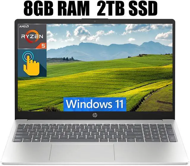 Main image of HP 15 Laptop, 15.6" HD (1366 x 768) Touchscreen, AMD Ryzen 5 7520U 4 Cores Processor, AMD Radeon Graphics, Bluetooth, Wi-Fi, 8GB  DDR4  2TB PCIe SSD, Windows 11 Home