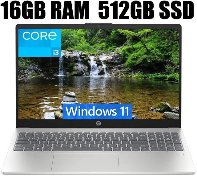 Main image of HP 15 Laptop, 15.6" FHD (1920 x 1080) Display, Intel Core i3-N305 8 Cores Processor, Intel UHD Graphics, Wi-Fi 6 and Bluetooth 5.3, Fingerprint, 16GB DDR4  512GB PCIe SSD, Windows 11