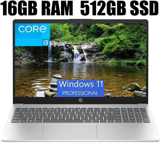 Main image of HP 15 Laptop, 15.6" FHD (1920 x 1080) Display, Intel Core i3-N305 8 Cores Processor, Intel UHD Graphics, Wi-Fi 6 and Bluetooth 5.3, Fingerprint, 16GB DDR4  512GB PCIe SSD, Windows 11 Pro