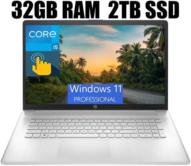 Main image of HP 17 Laptop, 17.3" HD+ Touchscreen, Intel Core i5-1334U 10 Cores Processor, Intel Iris Xe Graphics, Webcam, HDMI, FP Reader, Backlit KB, Wi-Fi 6, 32GB DDR4  2TB PCIe SSD, Windows 11 Pro