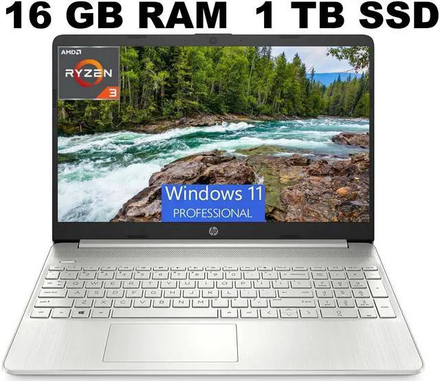 Main image of HP 15 Laptop, 15.6" HD (1366 x 768) Display, AMD Ryzen 3 5300U 4 Cores Processor, AMD Radeon Graphics, 16GB DDR4  1TB PCIe SSD, Webcam, HDMI, Wi-Fi, Windows 11 Pro