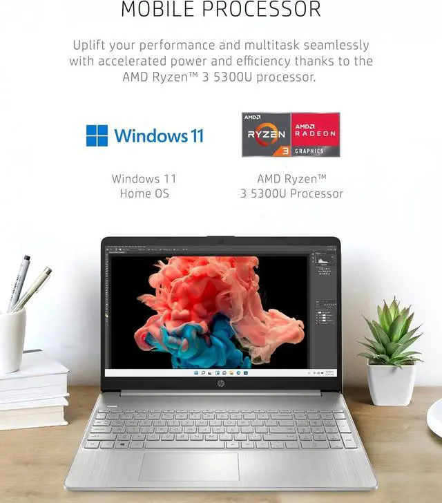 Alt view image 3 of 6 - HP 15 Laptop, 15.6" HD (1366 x 768) Display, AMD Ryzen 3 5300U 4 Cores Processor, AMD Radeon Graphics, 32GB DDR4  512GB PCIe SSD, Webcam, HDMI, Wi-Fi, Windows 11