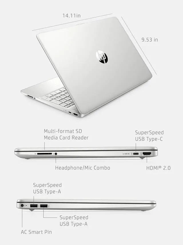 Alt view image 5 of 6 - HP 15 Laptop, 15.6" HD (1366 x 768) Display, AMD Ryzen 3 5300U 4 Cores Processor, AMD Radeon Graphics, 32GB DDR4  512GB PCIe SSD, Webcam, HDMI, Wi-Fi, Windows 11