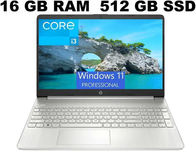 Main image of HP 15 Laptop, 15.6" Full HD (1920 x 1080) Display, Intel Core i3-1115G4 2 Cores Processor, Intel UHD Graphics, 16GB DDR4  512GB PCIe SSD, WiFi, Bluetooth 4.2, Webcam, Windows 11 Pro