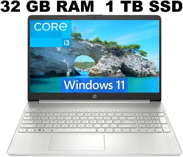 Main image of HP 15 Laptop, 15.6" Full HD (1920 x 1080) Display, Intel Core i3-1115G4 2 Cores Processor, Intel UHD Graphics, 32GB DDR4  1TB PCIe SSD, WiFi, Bluetooth 4.2, Webcam, Windows 11