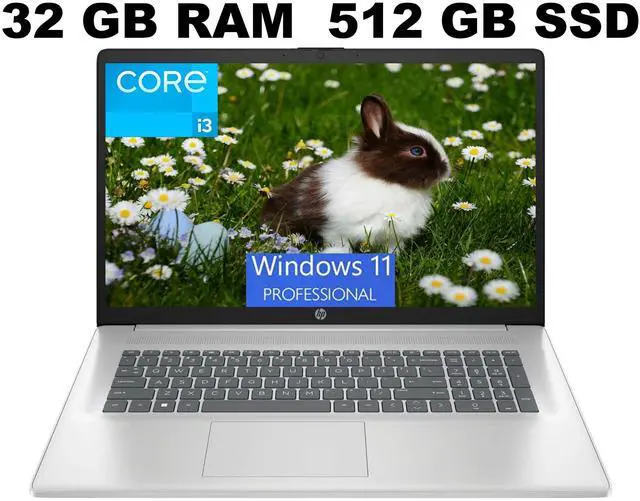 Main image of HP 17 Business Laptop, 17.3" HD+ (1600 x 900) Display, Intel Core i3-1125G4 4 Cores Processor, Intel UHD Graphics, 32GB DDR4  512GB PCIe SSD, Wi-Fi, HDMI, Webcam, Windows 11 ,Office 2024 License