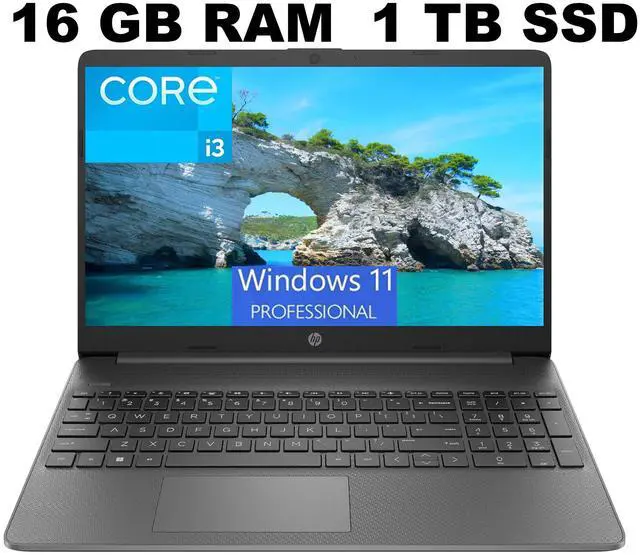 Main image of HP 15 Laptop, 15.6" FHD (1920 x 1080) Display, Intel Core i3-1215U 6 cores Processor, Intel UHD Graphics, 16GB DDR4  1TB PCIe SSD, Wi-Fi 6 + Bluetooth. 5.1, Windows 11 Pro ,Office 2024 License