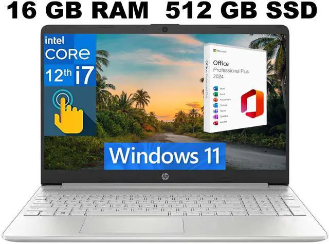 Main image of HP 15 Laptop, 15.6" Full HD Touchscreen, Intel Core i7-1255U 10 Cores Processor, Intel Iris Xe graphics, 16GB DDR4  512GB PCIe SSD, Wi-Fi 5 + and Bluetooth 4.2, Windows 11 ,Office 2024 License