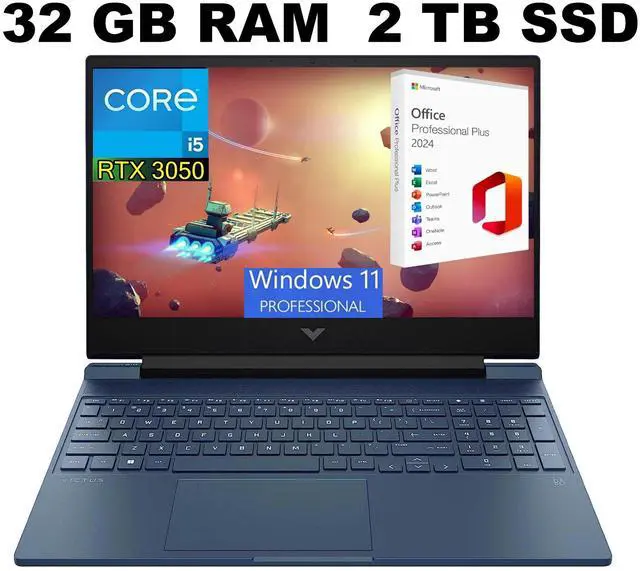 Main image of HP Victus 15 Gaming Laptop, 15.6" FHD 144Hz Display, Intel Core i5-13420H 8-Cores Processor, RTX 3050 6GB GDDR6 Graphics, 32GB DDR4  2TB PCIe SSD, Bluetooth 5.2, Windows 11 Pro ,Office 2024 License