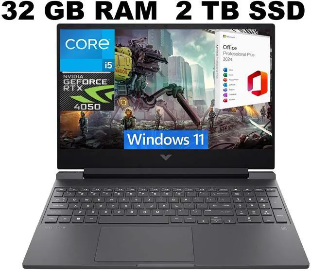 Main image of HP Victus 15 Gaming Laptop, 15.6" FHD 144Hz Display, Intel Core i5-13420H 8-core Processor, RTX 4050 6GB Graphic, 32GB DDR4  2TB PCIe SSD, Backlit Keyboard, Windows 11 ,Office 2024 License