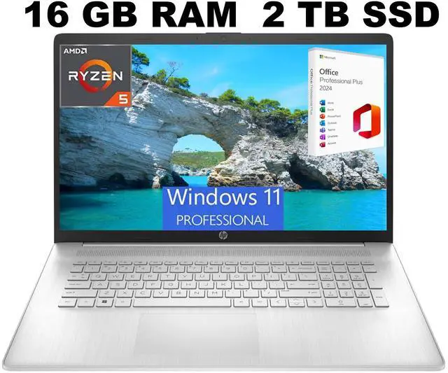 Main image of HP 17 Laptop, 17.3" HD Touchscreen, AMD Ryzen 5 5625U 6 Cores Processor, AMD Radeon Graphics, 16GB DDR4  2TB PCIe SSD, WiFi, Bluetooth 5.0, Windows 11 Pro ,Office 2024 License