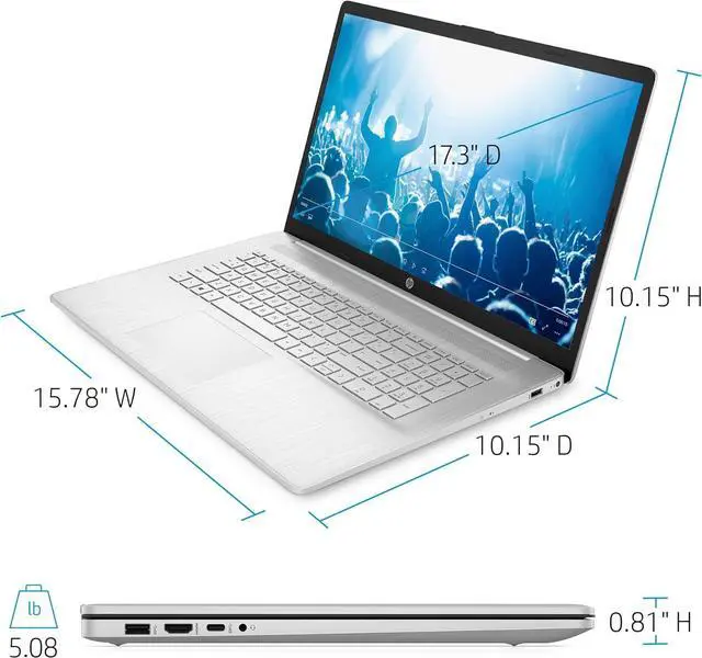 Alt view image 5 of 6 - HP 17 Laptop, 17.3" HD Touchscreen, AMD Ryzen 5 5625U 6 Cores Processor, AMD Radeon Graphics, 16GB DDR4  1TB PCIe SSD, WiFi, Bluetooth 5.0, Windows 11 ,Office 2024 License