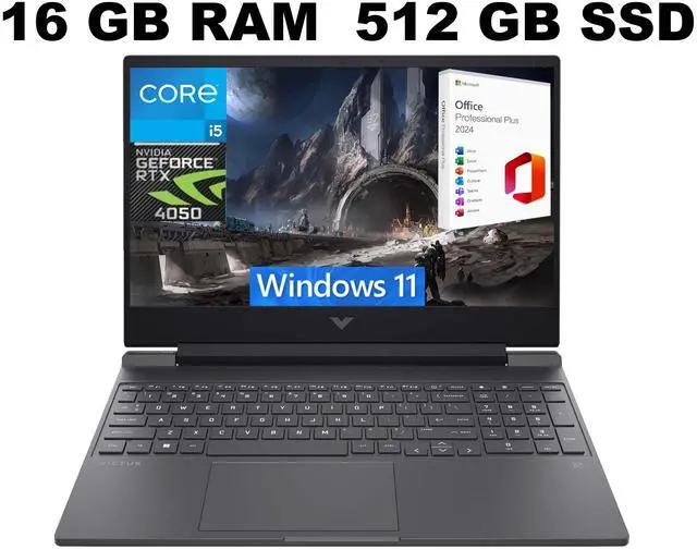 Main image of HP Victus 15 Gaming Laptop, 15.6" FHD 144Hz Display, Intel Core i5-13500H 12-Cores Processor, RTX 4050 6GB GDDR6, 16GB DDR4  512GB PCIe SSD, Backlit KYB, WiFi 6, Windows 11 ,Office 2024 License