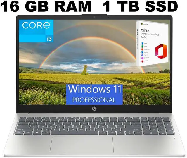 Main image of HP 15 Laptop, 15.6" FHD Display, Intel Core i3-N305 8 Cores Processor, Intel UHD Graphics, 16GB DDR4  1TB PCIe SSD, Wi-Fi 6 and Bluetooth 5.3, Fingerprint, Windows 11 Pro ,Office 2024 License