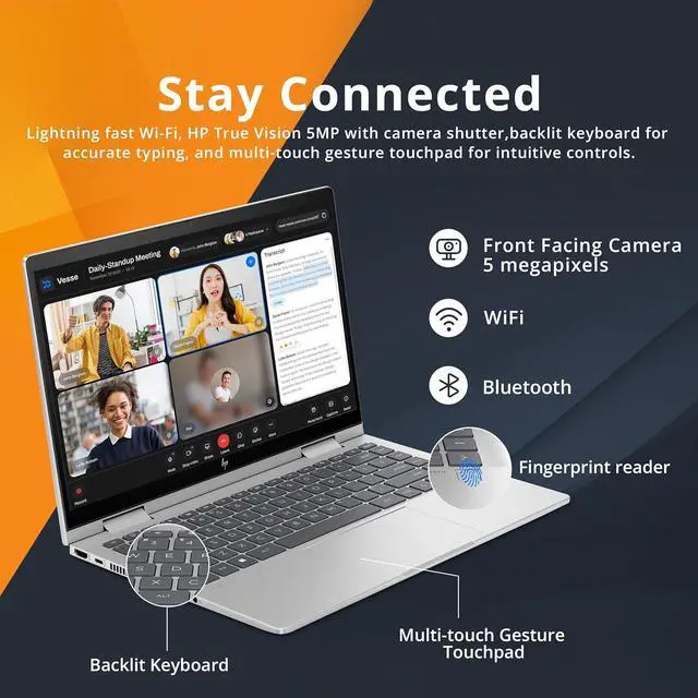 Alt view image 5 of 6 - HP Envy x360 2-in-1 14 Laptop, 14" FHD Touchscreen, Intel Core i7-1355U Processor, Iris Xe Graphics, 16GB  DDR4  1TB PCIe SSD, Backlit KB, Fingerprint, Windows 11 Home ,Office 2024 License