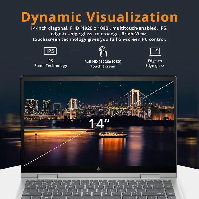 Alt view image 4 of 6 - HP Envy x360 2-in-1 14 Laptop, 14" FHD Touchscreen, Intel Core i7-1355U Processor, Iris Xe Graphics, 16GB  DDR4  1TB PCIe SSD, Backlit KB, Fingerprint, Windows 11 Home ,Office 2024 License