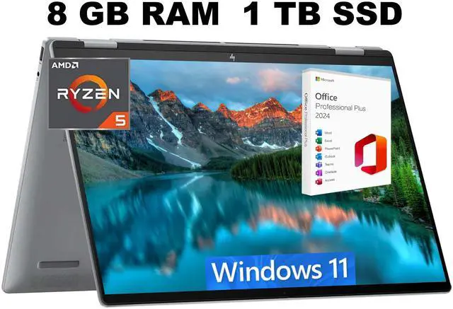 Main image of HP Envy x360 2-in-1 16 Laptop, 16" WUXGA Touchscreen, AMD Ryzen 5 8640HS 6-Core Processor, AMD Radeon Graphics, 8GB DDR4  1TB PCIe SSD, Backlit KB, Windows 11 Home ,Office 2024 License