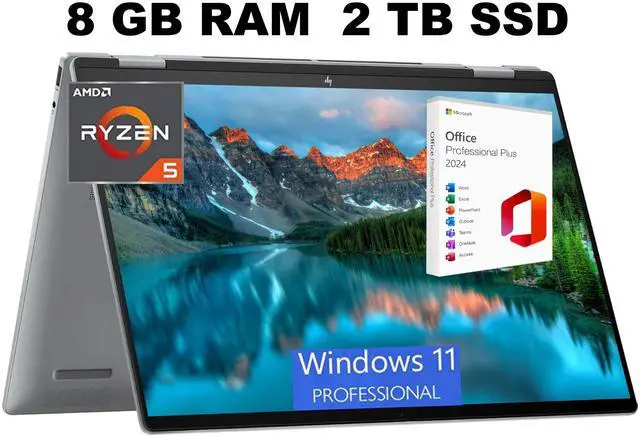Main image of HP Envy x360 2-in-1 16 Laptop, 16" WUXGA Touchscreen, AMD Ryzen 5 8640HS 6-Core Processor, AMD Radeon Graphics, 8GB  DDR4  2TB PCIe SSD, Backlit KB, Windows 11 Pro ,Office 2024 License