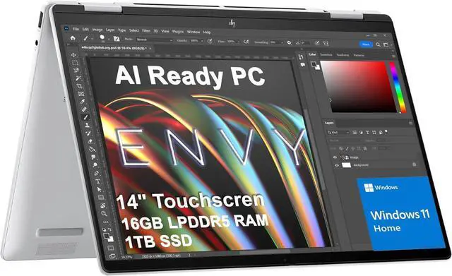 Alt view image 2 of 7 - HP Envy X360 14 Laptop, 14" FHD+ Touchscreen, AMD Ryzen 5 8640HS 6 Cores Processor, AMD Radeon Graphics, 16GB  DDR4  1TB PCIe SSD, Backlit Kb, WiFi 6E, Windows 11 Pro ,Office 2024 License