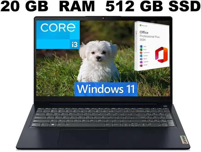 Main image of Lenovo IdeaPad 3 15 Laptop, 15.6" FHD Display, Intel Core i3-1215U 6-Core Processor, Intel UHD Graphics, 20GB DDR4  512GB PCIe SSD, Backlit Keyboard | Fingerprint, Windows 11 ,Office 2024 License