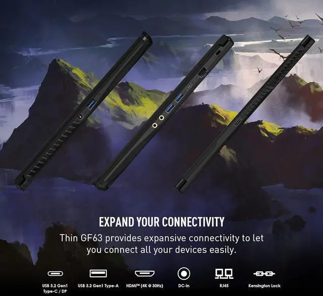 Alt view image 5 of 6 - MSI Thin GF63 15 Gaming Laptop, 15.6" FHD 144Hz, Intel Core i7-12650H 10-Cores, GeForce RTX 4050 6GB GDDR6 Graphics, 64GB DDR4  2TB PCIe SSD, Cooler Boost 5, Windows 11 Pro ,Office 2024 License