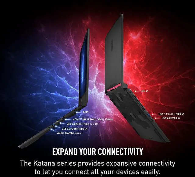 Alt view image 6 of 6 - MSI Katana A15 AI Gaming Laptop, 15.6" FHD 144Hz Display, AMD Ryzen 7 8845HS 8 core Processor, GeForce RTX 4060 8GB Graphic, 64GB DDR5  4TB PCIe SSD, RGB Backlit, Windows 11 Pro ,Office 2024 License