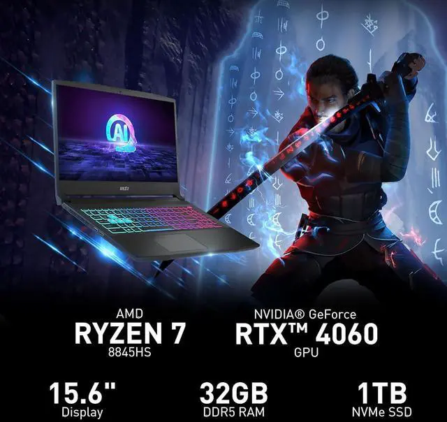 Alt view image 3 of 6 - MSI Katana A15 AI Gaming Laptop, 15.6" FHD 144Hz Display, AMD Ryzen 7 8845HS 8 core Processor, GeForce RTX 4060 8GB Graphic, 64GB DDR5  4TB PCIe SSD, RGB Backlit, Windows 11 Pro ,Office 2024 License