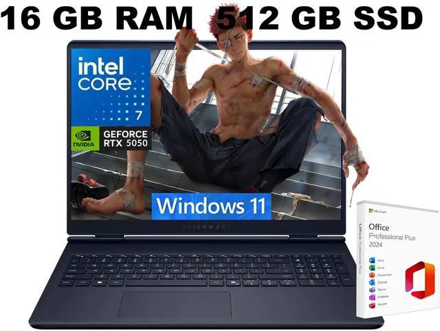 Alienware 16 Aurora AI Gaming Laptop, 16.0" 120Hz WQXGA Display, Intel Core 7  240H Processor, RTX 5050 8 GB GDDR7 Graphics, WiFi 7, 16GB DDR5  512GB PCIe SSD, Windows 11, Office 2024 License