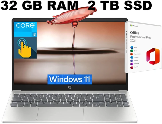Main image of HP 15 Laptop, 15.6" HD Touchscreen, Intel Core i3-1315U 6-Core Processor, Intel UHD Graphics, Wi-Fi 6 - Bluetooth 5.3, 32GB DDR4 2TB PCIe SSD, Windows 11, Office 2024 License