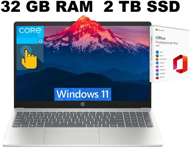 Main image of HP 15 Laptop, 15.6" HD Touchscreen, Intel Core i3-1315U 6-Core Processor, Intel UHD Graphics, Wi-Fi 6 - Bluetooth 5.3, 32GB DDR4 2TB PCIe SSD, Windows 11, Office 2021 License