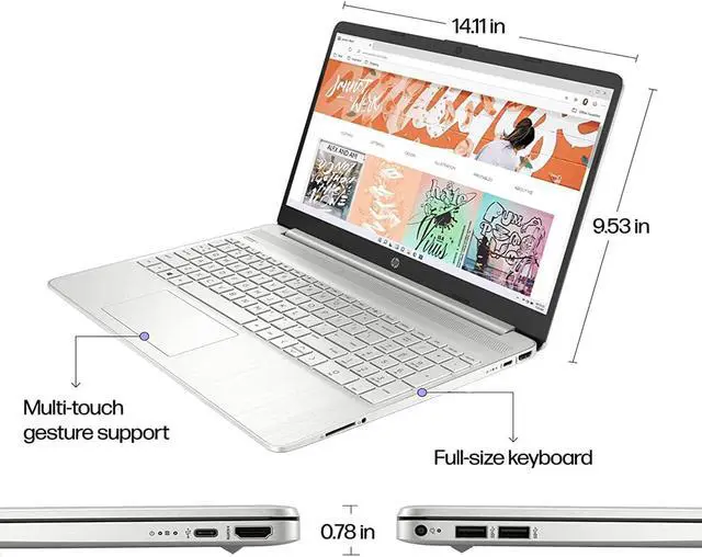 Alt view image 6 of 6 - HP 15 Laptop, 15.6 HD Display, AMD Ryzen 7 5700U 8 cores Processor, AMD Radeon Graphics, 32GB DDR4  2TB PCIe SSD, Full-Size Keyboard, Wi-Fi 6 & Bluetooth, Windows 10