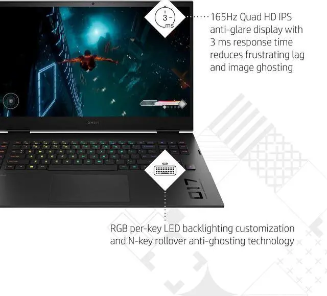 Alt view image 4 of 7 - HP OMEN 17 Gaming Laptop, 17.3" QHD 165Hz, Core i7-13700HX 16 cores Processor, GeForce RTX 4070 8GB GDDR6 Graphics, 32GB DDR5  2TB PCIe SSD, RGB backlit, Windows 10