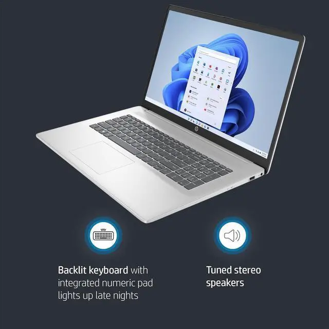 Alt view image 6 of 6 - HP 17 Laptop, 17.3" FHD (1920 x 1080) Display, Intel Core i5-1335U 10-Cores Processor, Intel Iris Xe Graphics, 20GB DDR4  1TB PCIe SSD, Wi-Fi 6, Backlit Keyboard, Windows 10P