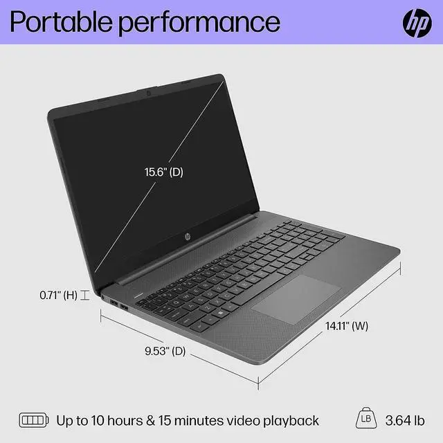 Alt view image 4 of 7 - HP 15 Lightweight Laptop, 15.6" FHD (1920 x 1080) Display, Intel Core i3-1215U 6 cores Processor, Intel UHD Graphics, 8GB DDR4  1TB PCIe SSD, Wi-Fi 6 + Bluetooth. 5.1, Windows 11H