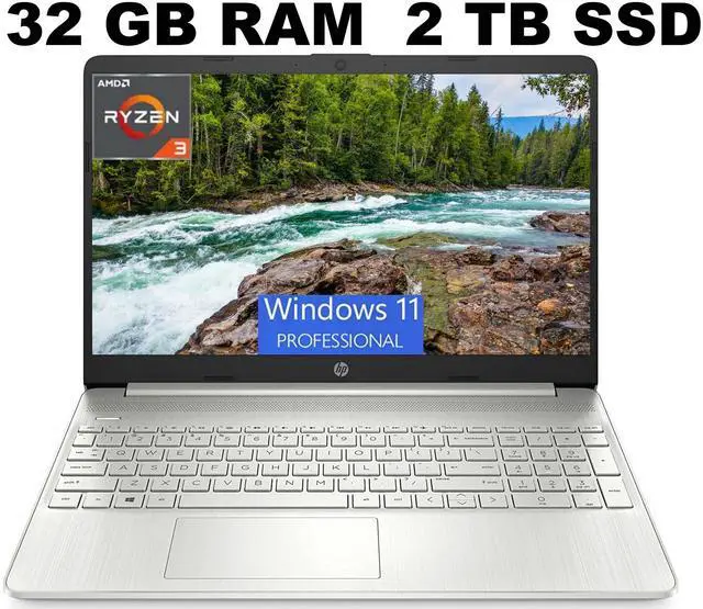 Main image of HP 15 Laptop, 15.6" HD (1366 x 768) Display, AMD Ryzen 3 5300U 4 Cores Processor, AMD Radeon Graphics, 32GB DDR4  2TB PCIe SSD, Webcam, HDMI, Wi-Fi, Windows 11 Pro