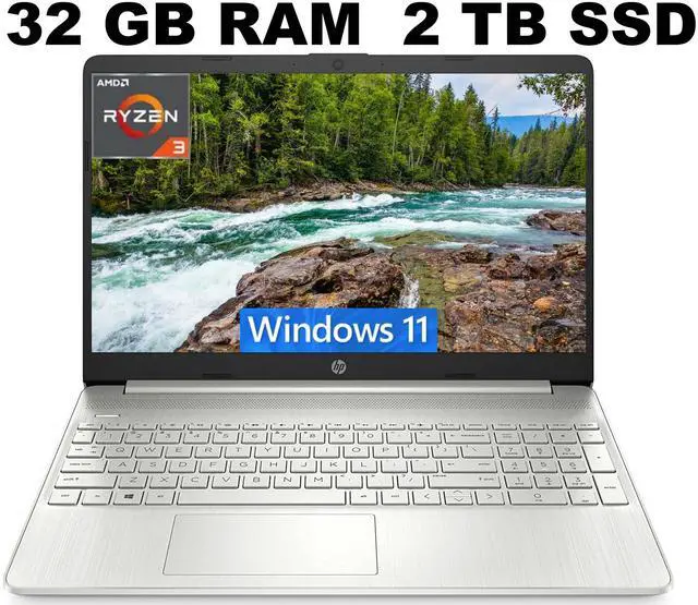 Main image of HP 15 Laptop, 15.6" HD (1366 x 768) Display, AMD Ryzen 3 5300U 4 Cores Processor, AMD Radeon Graphics, 32GB DDR4  2TB PCIe SSD, Webcam, HDMI, Wi-Fi, Windows 11