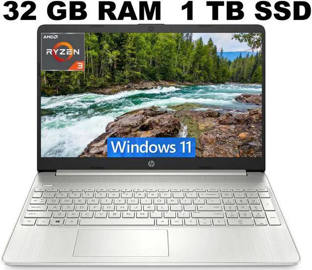 Main image of HP 15 Laptop, 15.6" HD (1366 x 768) Display, AMD Ryzen 3 5300U 4 Cores Processor, AMD Radeon Graphics, 32GB DDR4  1TB PCIe SSD, Webcam, HDMI, Wi-Fi, Windows 11