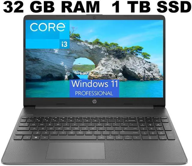 Main image of HP 15 Laptop, 15.6" FHD (1920 x 1080) Display, Intel Core i3-1215U 6 cores Processor, Intel UHD Graphics, 32GB DDR4  1TB PCIe SSD, Wi-Fi 6 + Bluetooth. 5.1, Windows 11 Pro ,Office 2024 License