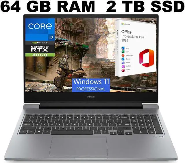 Main image of HP OMEN 16 Laptop, 16.1" FHD 144Hz Display, Intel 16-core i7-14650HX Processor, NVIDIA GeForce RTX 4060 8GB Graphic, 64GB DDR5  2TB PCIe SSD, RGB Backlit, Windows 11 Pro ,Office 2024 License